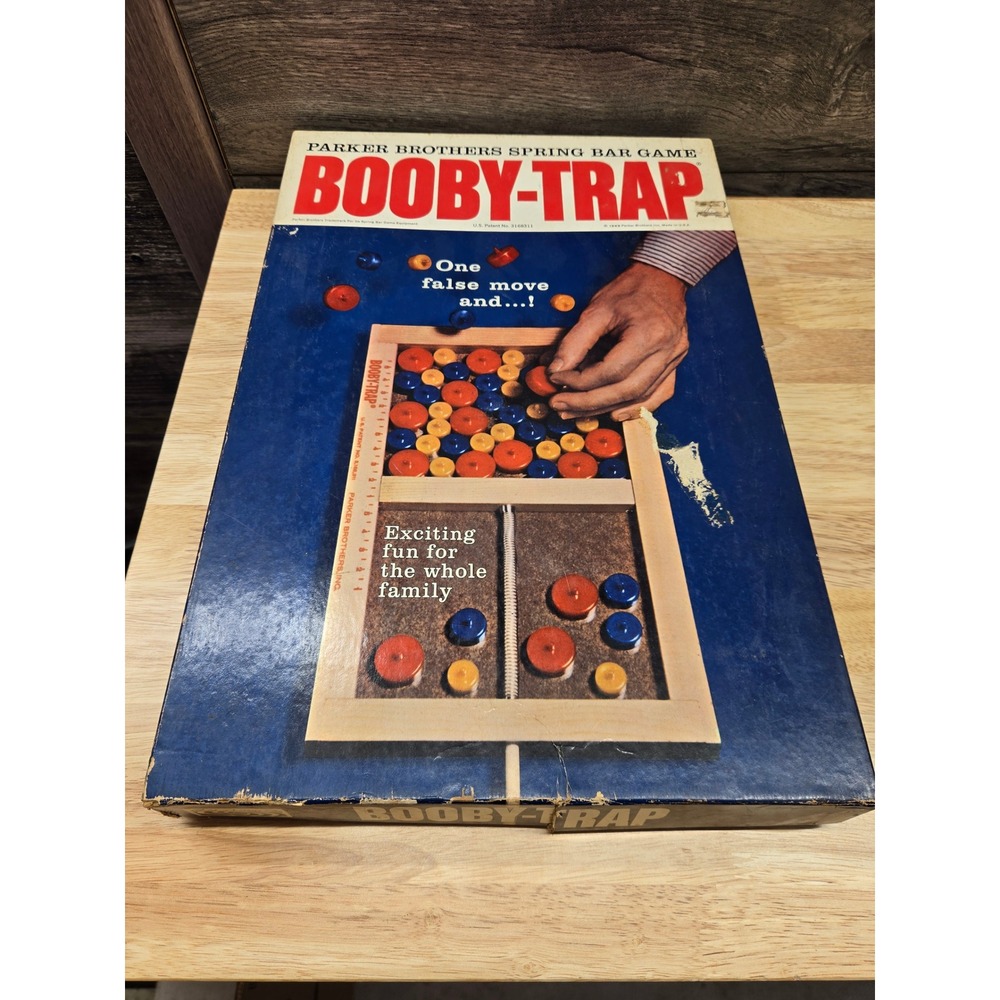 Vintage Parker Brothers Booby-Trap Spring Bar Game Wooden Dexterity Board Game